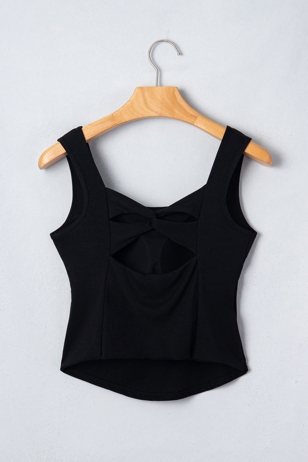 Black Twisted Cross Back Sleeveless U Neck Bra Insert Tank Top