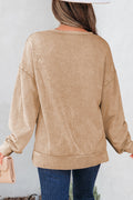 Light French Beige Mineral Wash Big Bow Patchwork Pullover Sweatshirt