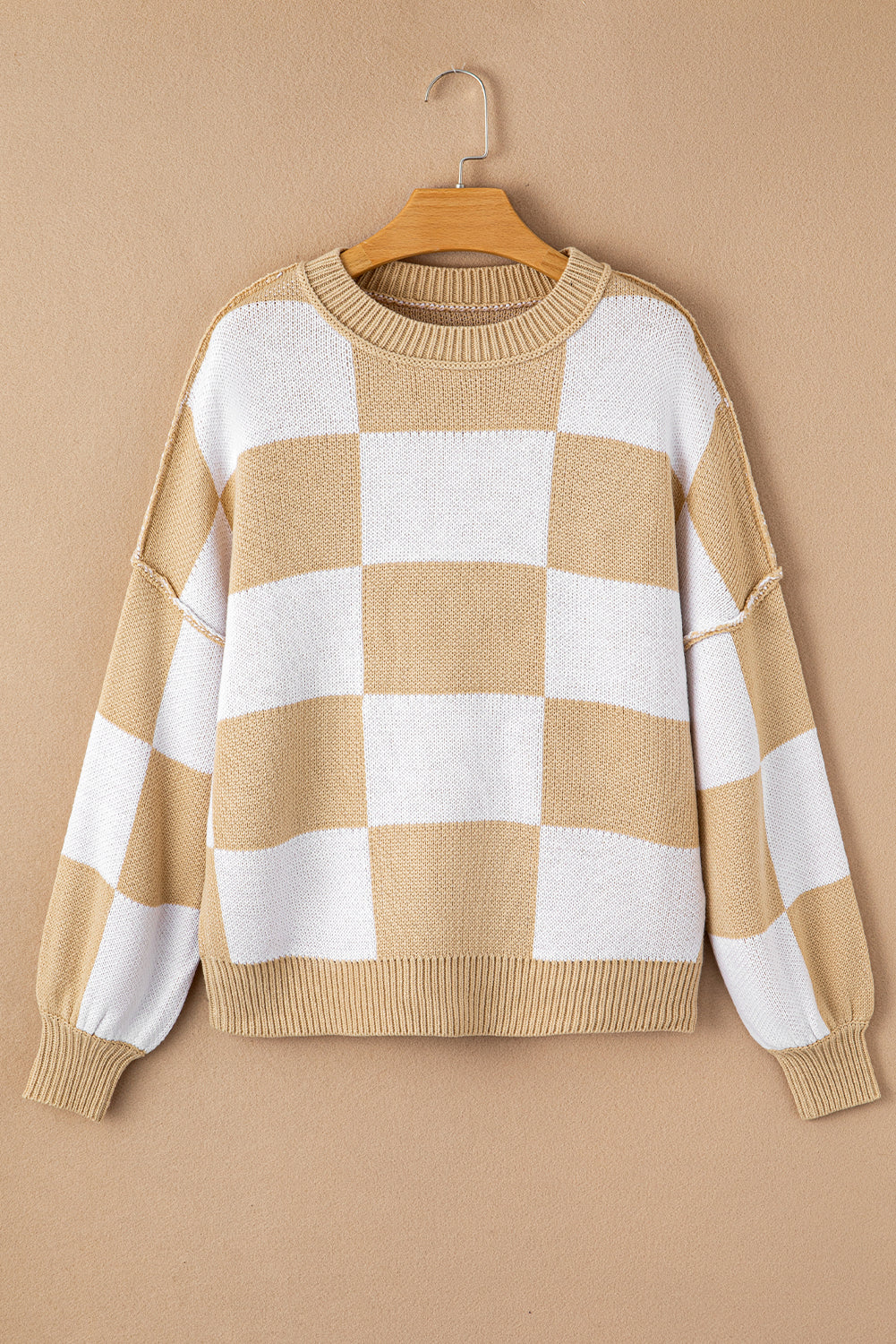 Black Checkered Bishop Sleeve Sweater