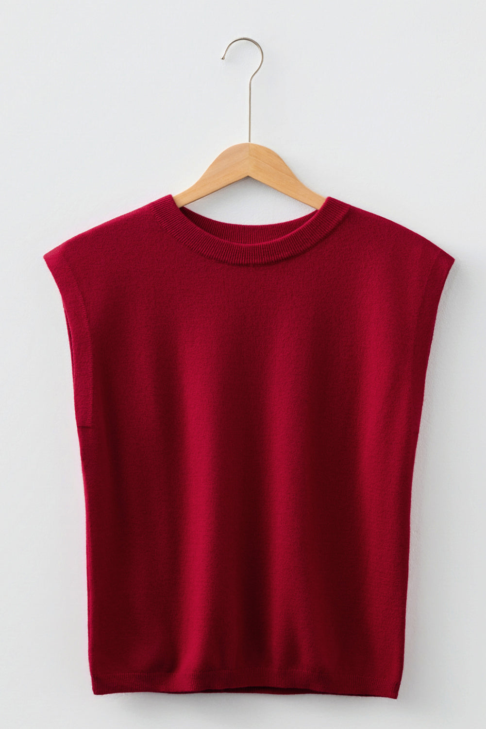 Black Solid Color Crew Neck Knit Cap Sleeve Sweater