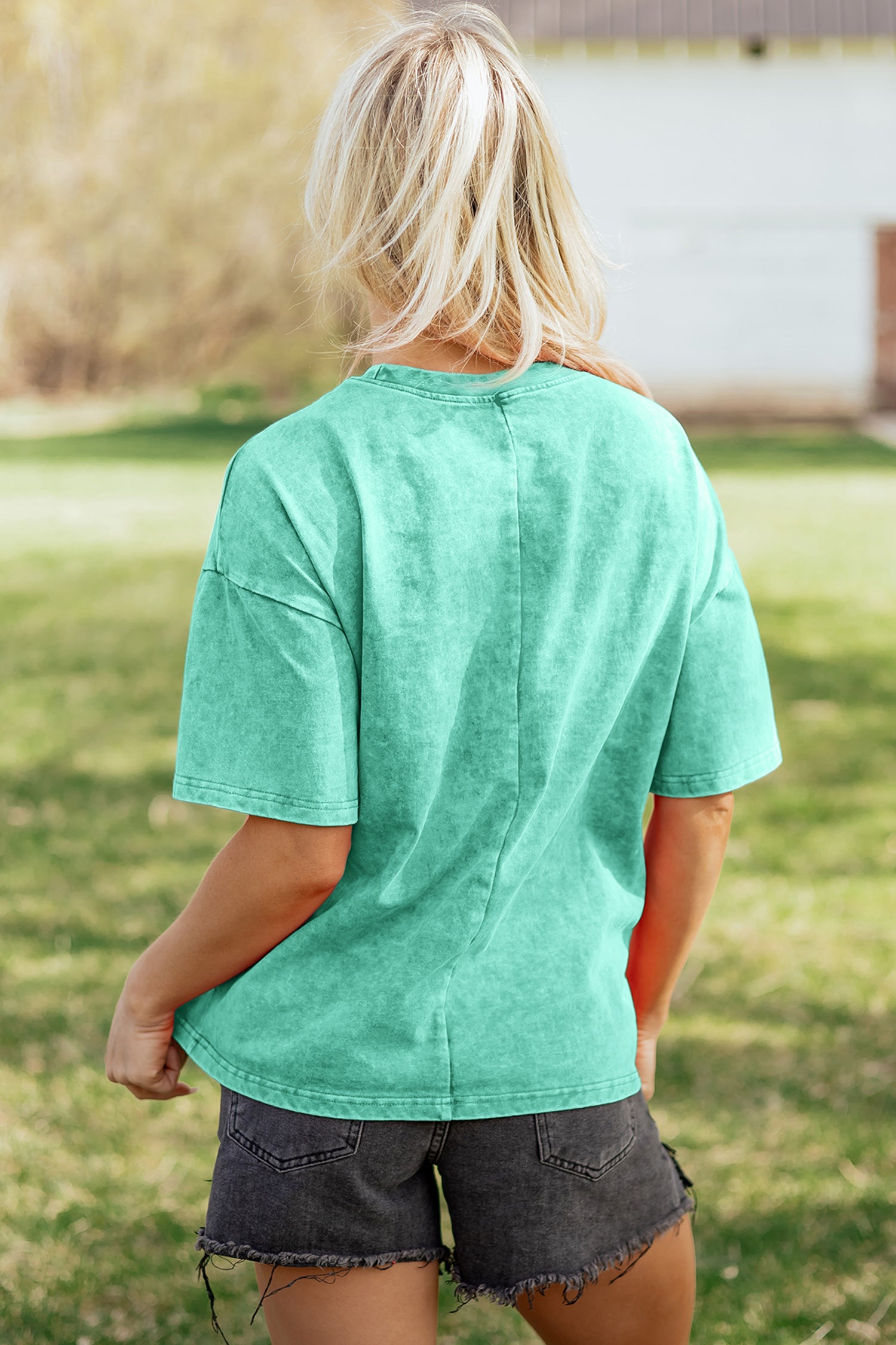 Mint Green Solid Color Cotton Mineral Washed Oversize Tee
