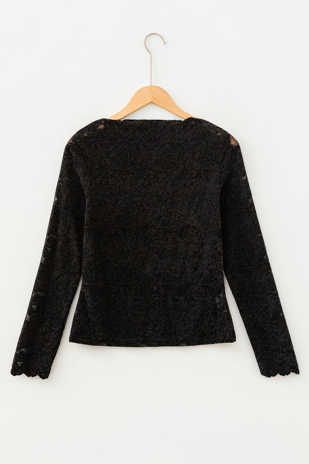 Black Elegant Stand Neck Lace Long Sleeve Top