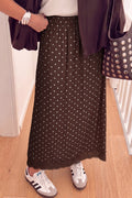 Brown Polka Dot Lace Hem Elegant Long Shift Skirt