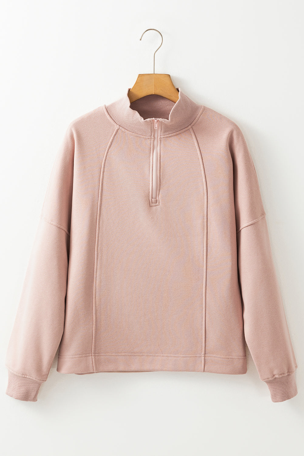 Black Zipped Neck Pullover Drop Shoulder Sweatshirt