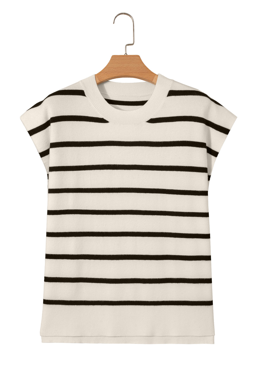 White Side Slits Crewneck Short Sleeve Sweater Tee
