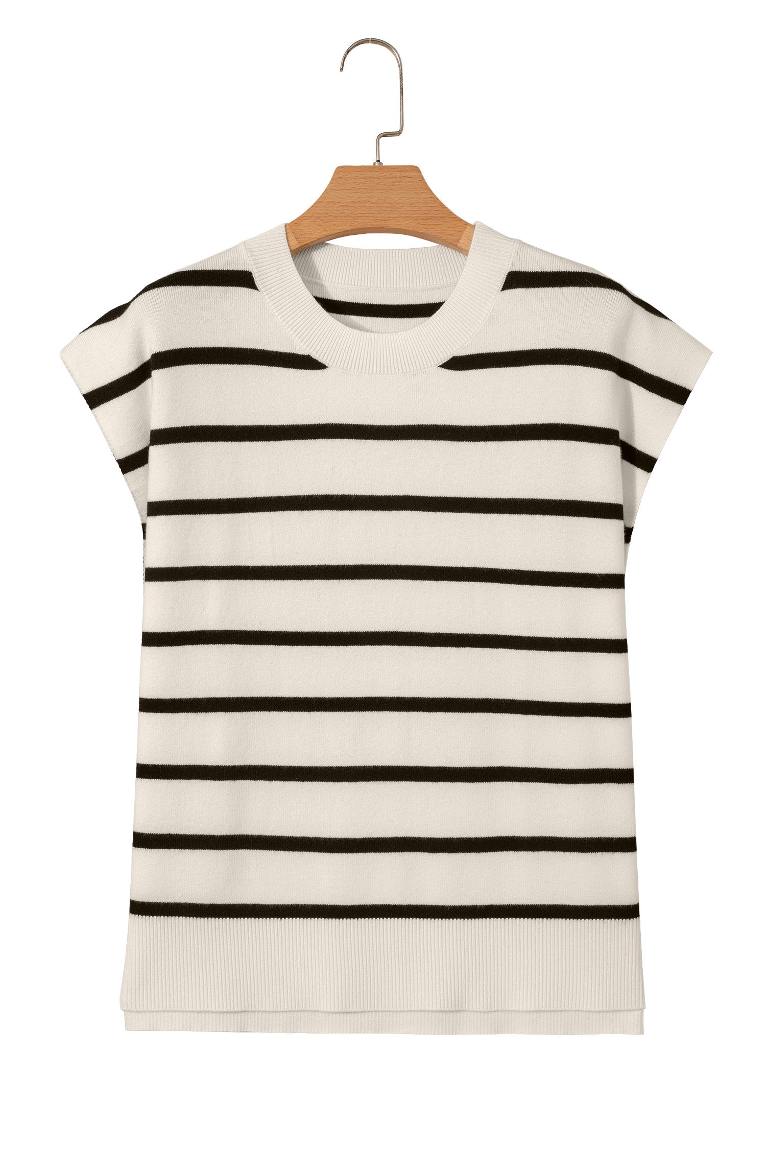 White Side Slits Crewneck Short Sleeve Sweater Tee