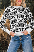 Black Bows & Horseshoes Pattern Western Fashion Print Sweater