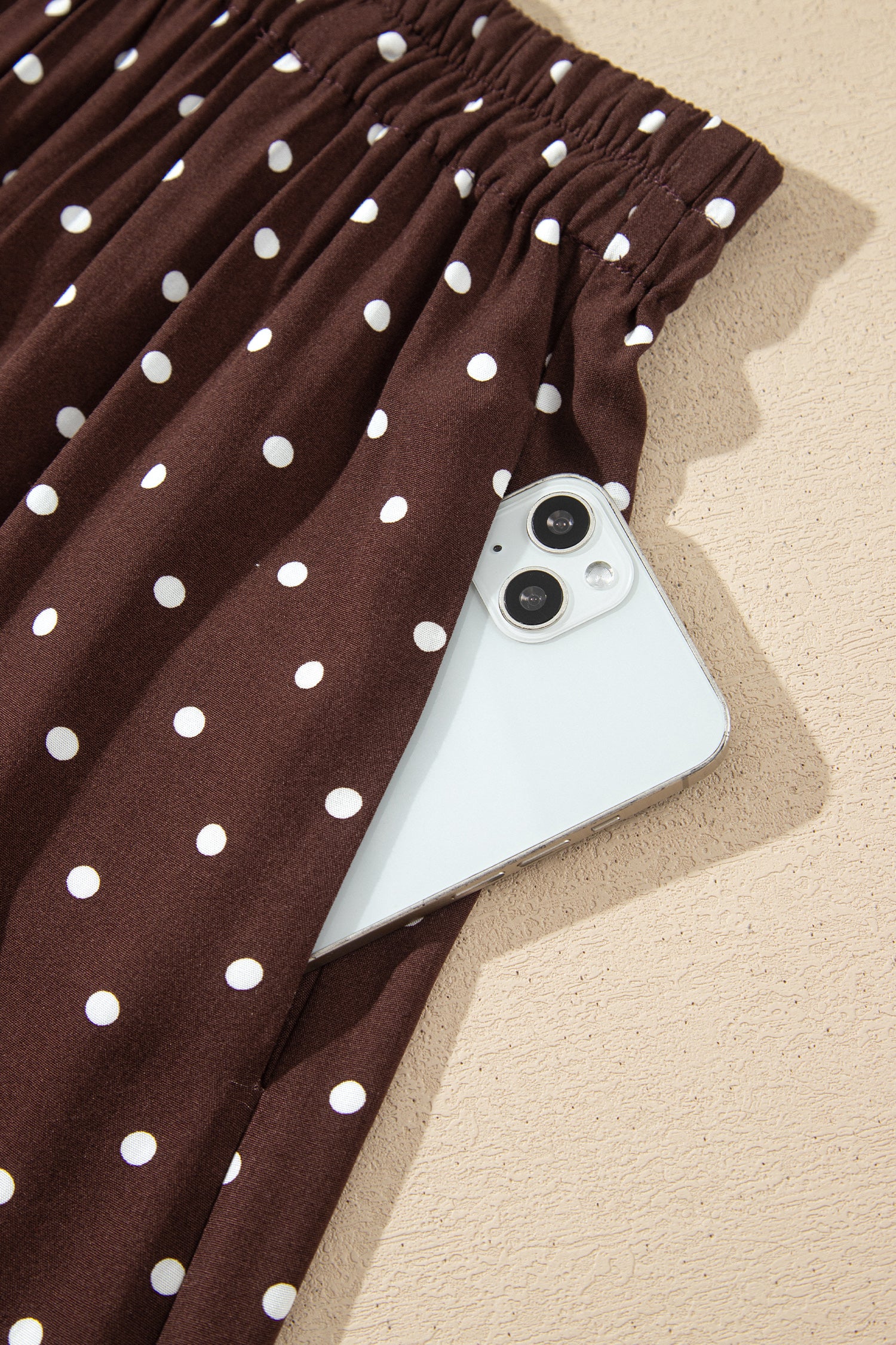 Brown Polka Dot Lace Hem Elegant Long Shift Skirt