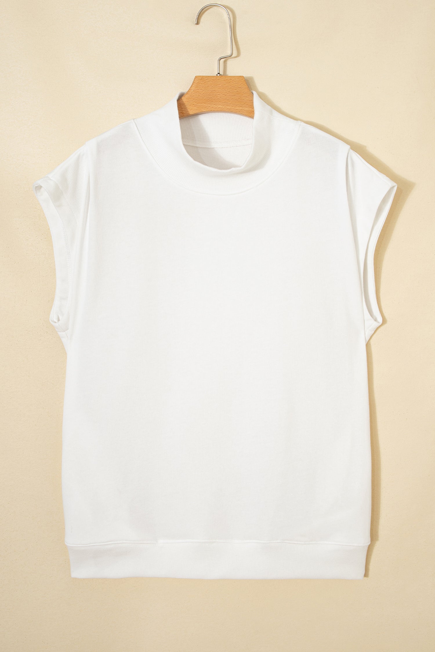 White Solid Color High Neck Cap Sleeve Loose Top