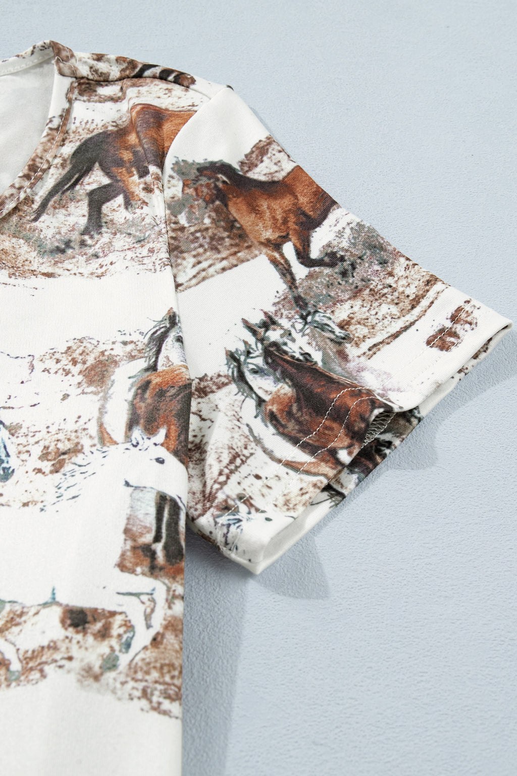 White Western Galloping Horses Printed Slim Fit T Shirt