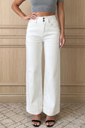 White 2-Button High Waist Wide Leg Jeans