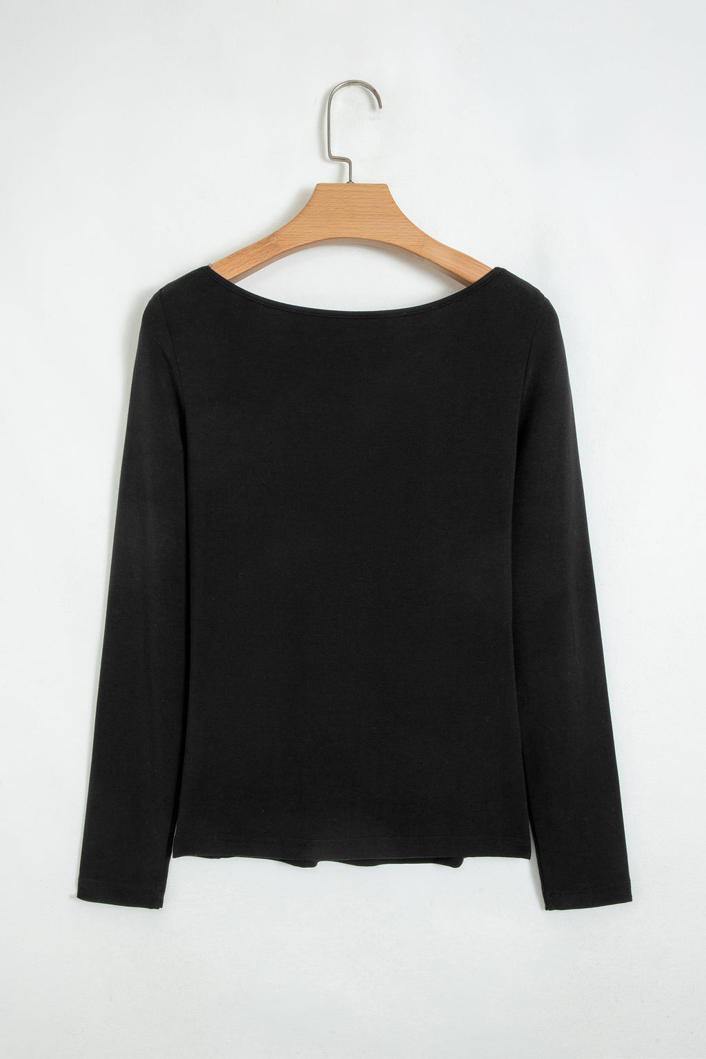 Black Lace Trim Elegant Neckline Long Sleeve Slim Top