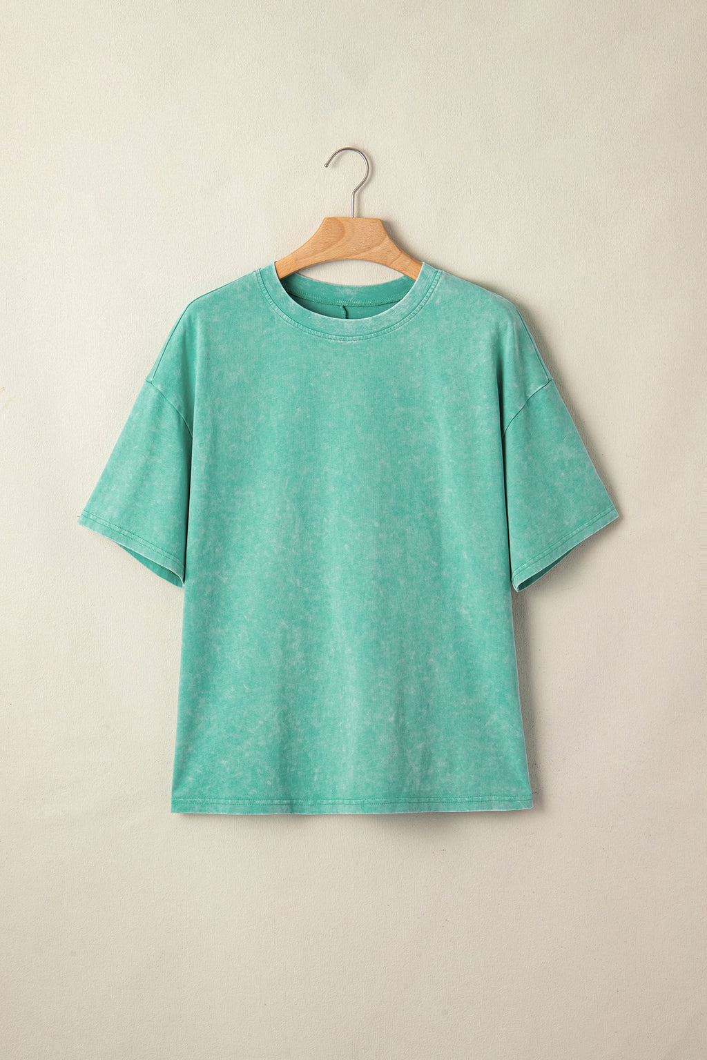 Mint Green Solid Color Cotton Mineral Washed Oversize Tee