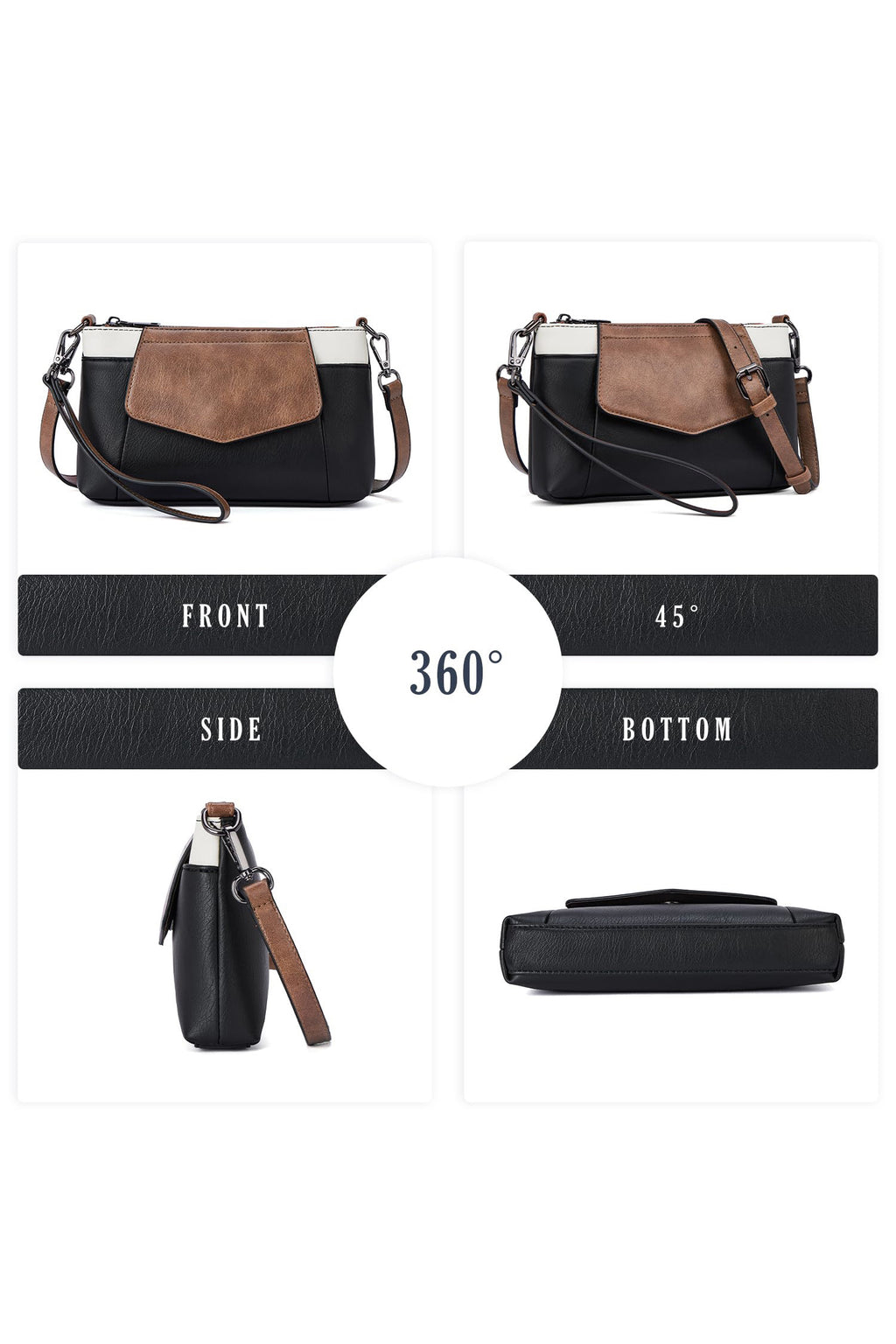 Color black PU Leather Convertible Clutch Single Shoulder Bag
