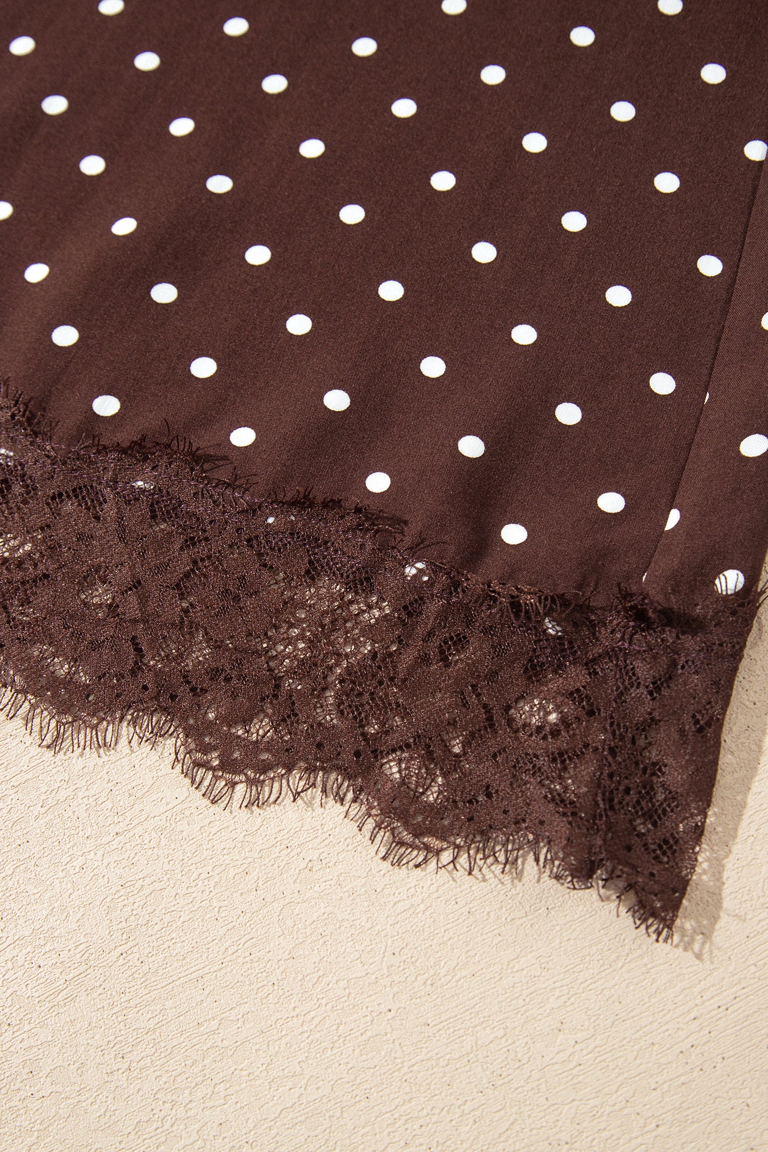 Brown Polka Dot Lace Hem Elegant Long Shift Skirt
