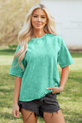 Mint Green Solid Color Cotton Mineral Washed Oversize Tee