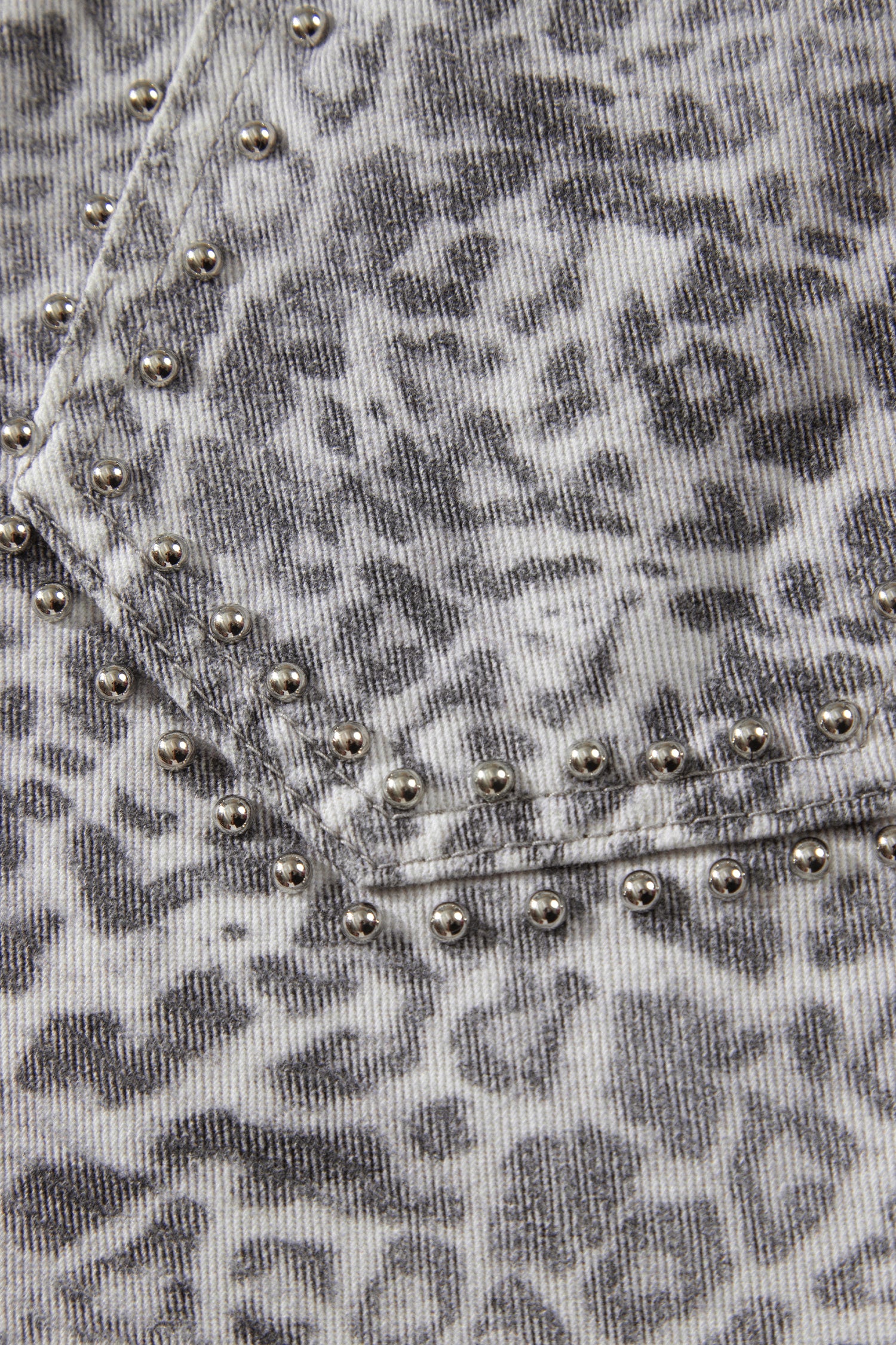 Khaki Leopard Print Studded Collar Studded Patch Pocket Denim Jacket