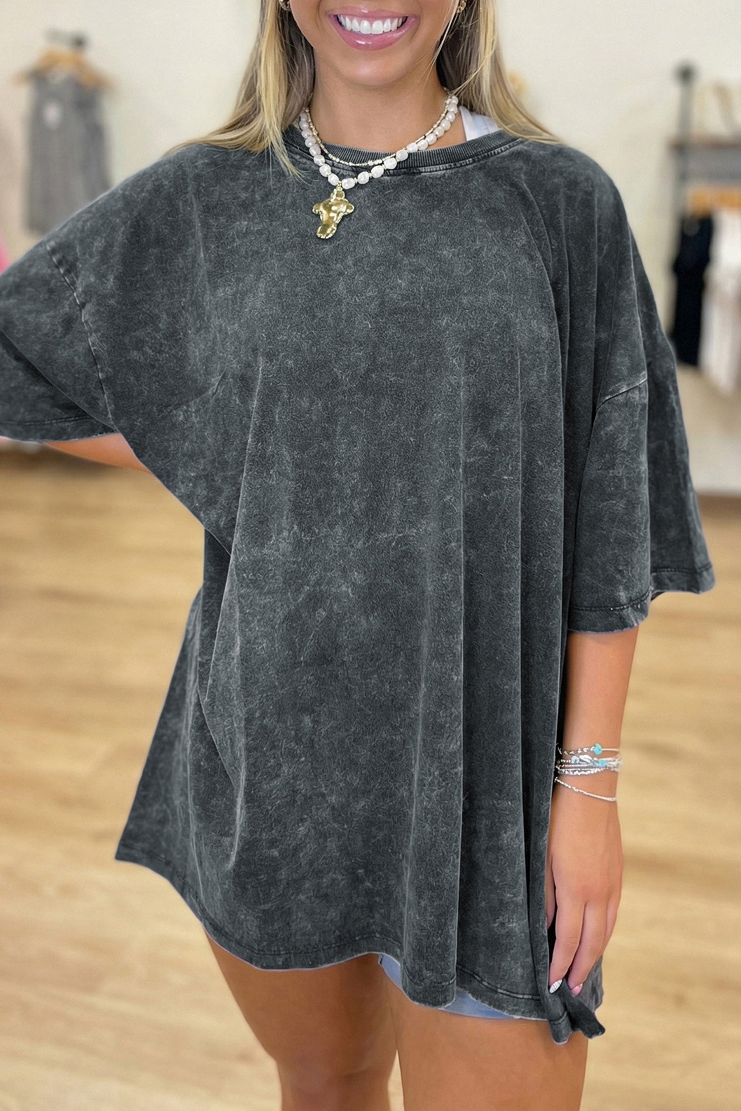 Mint Green Solid Color Cotton Mineral Washed Oversize Tee