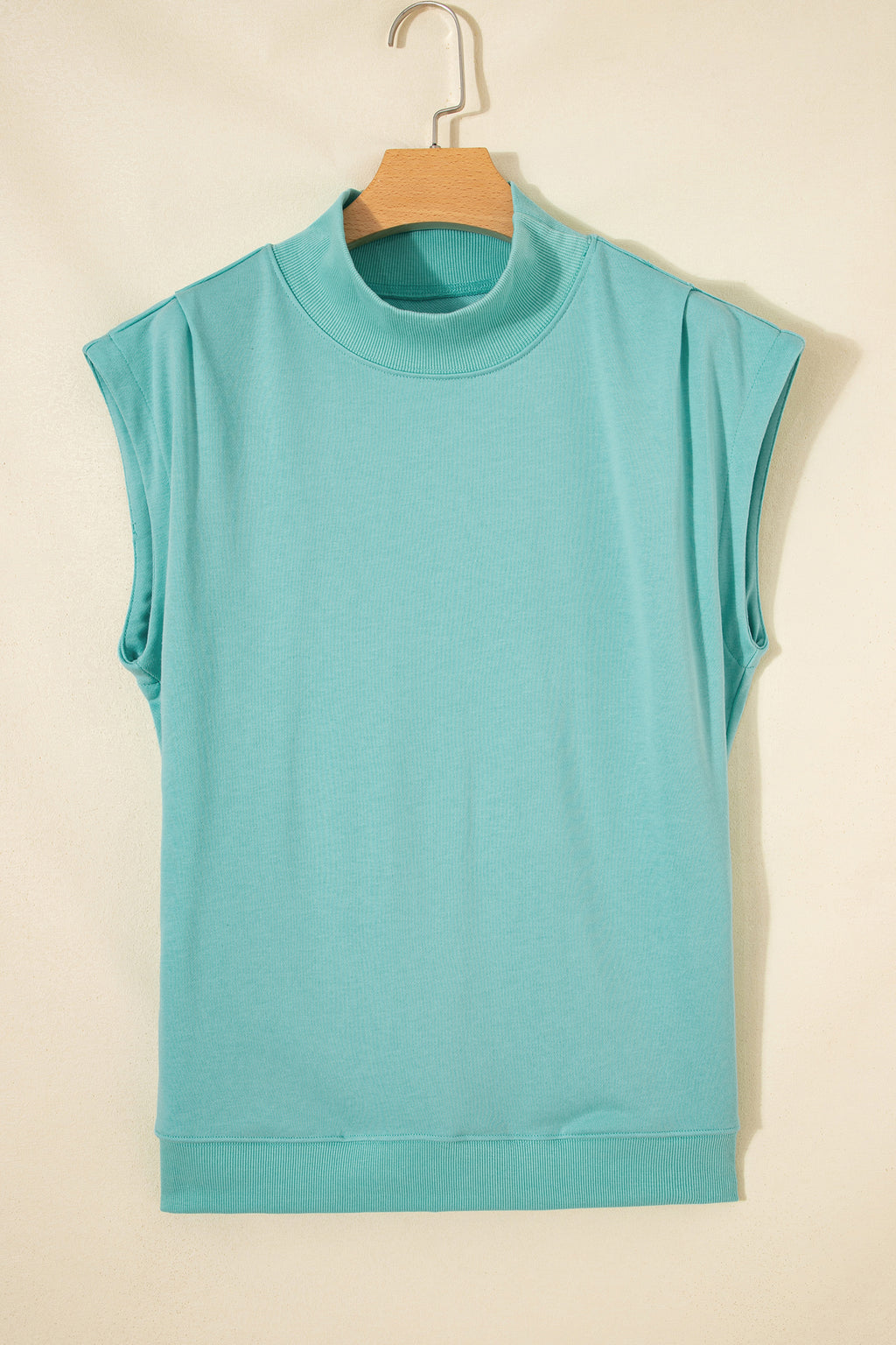 White Solid Color High Neck Cap Sleeve Loose Top