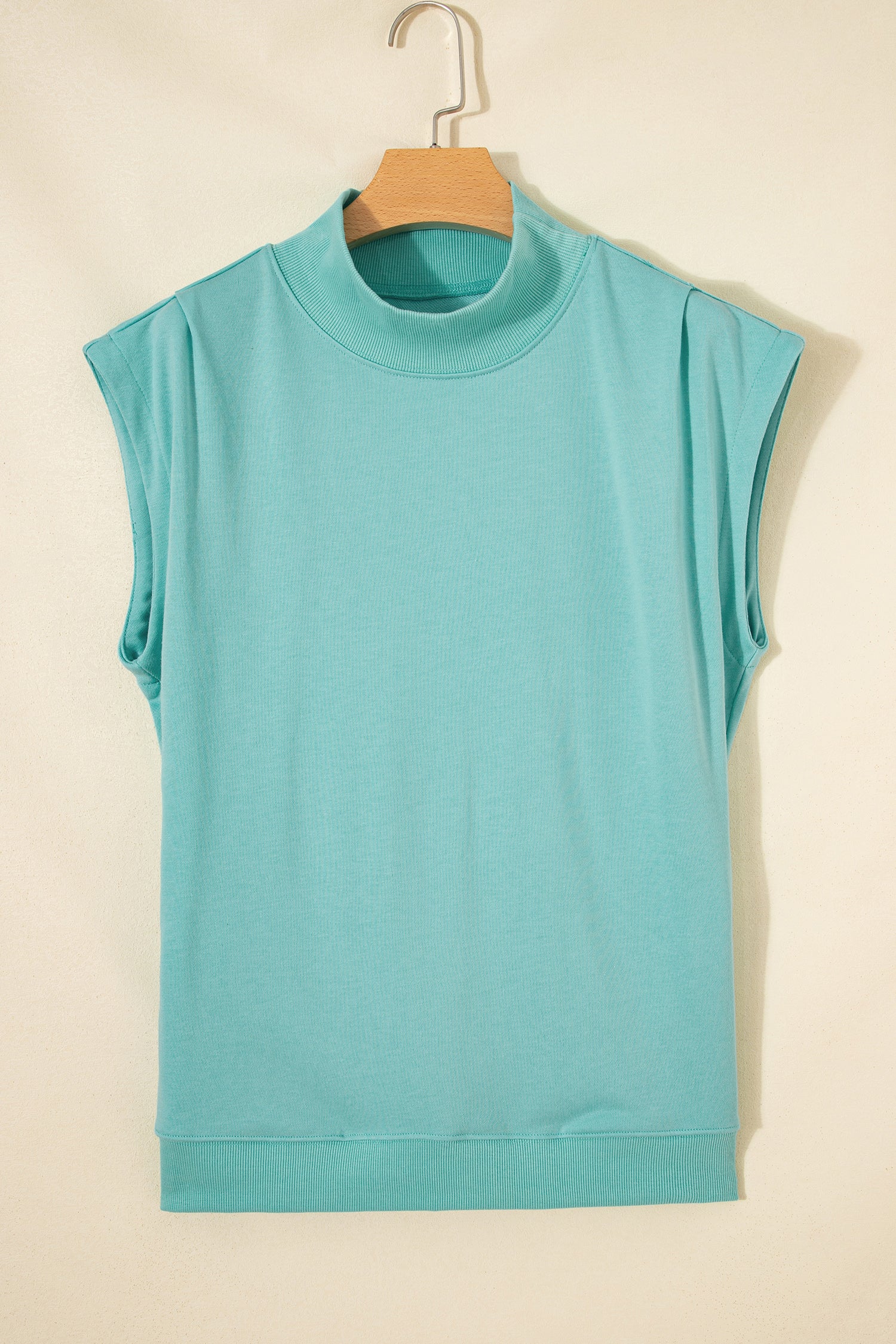 White Solid Color High Neck Cap Sleeve Loose Top