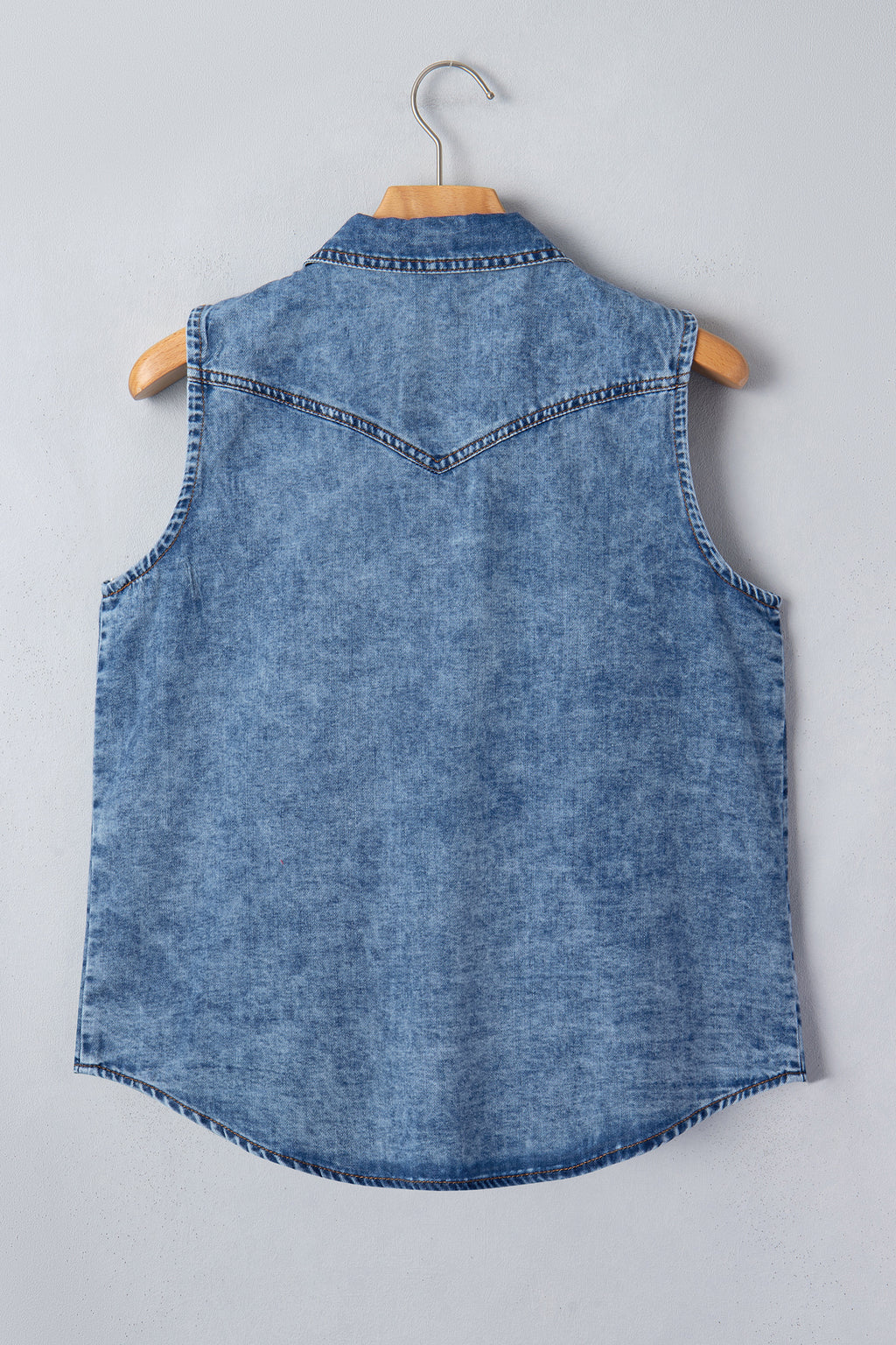 Dusk Blue Buttoned Front Collared Sleeveless Denim Vest
