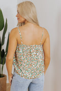 White Boho Floral Spaghetti Strap Ruffle Summer Tank Top