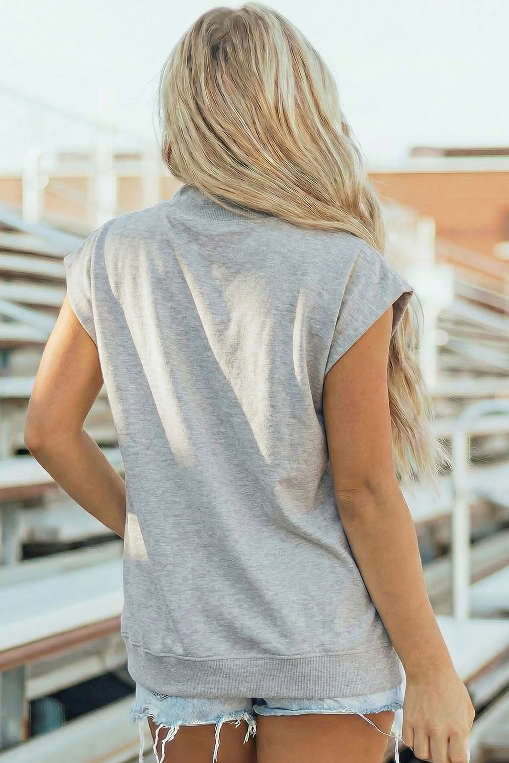 White Solid Color High Neck Cap Sleeve Loose Top