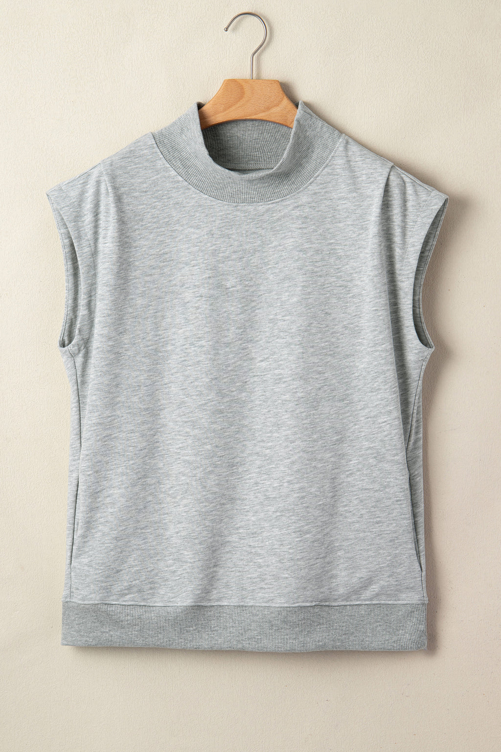 White Solid Color High Neck Cap Sleeve Loose Top
