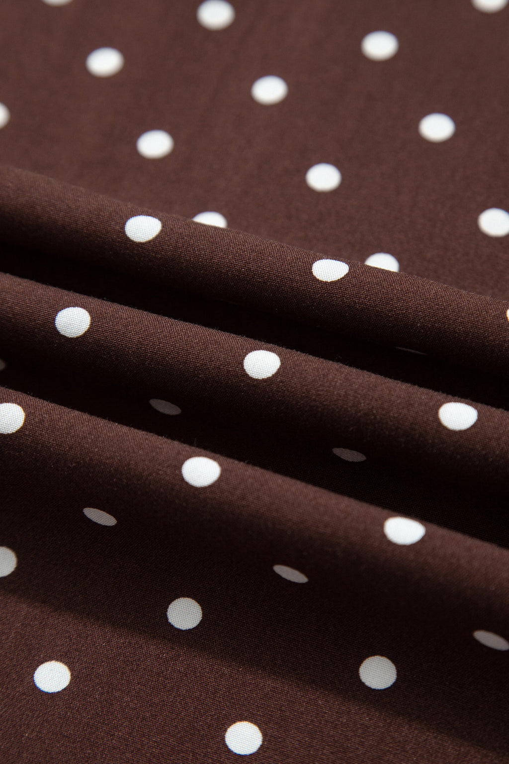Brown Polka Dot Lace Hem Elegant Long Shift Skirt