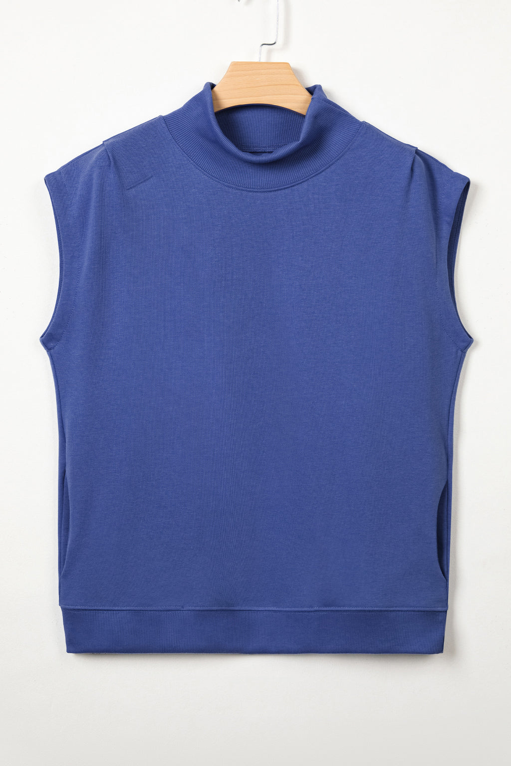 White Solid Color High Neck Cap Sleeve Loose Top
