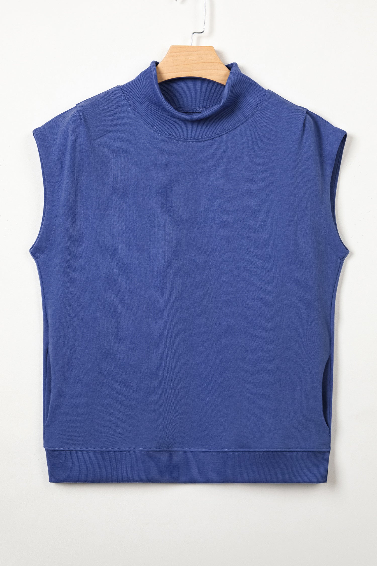 White Solid Color High Neck Cap Sleeve Loose Top