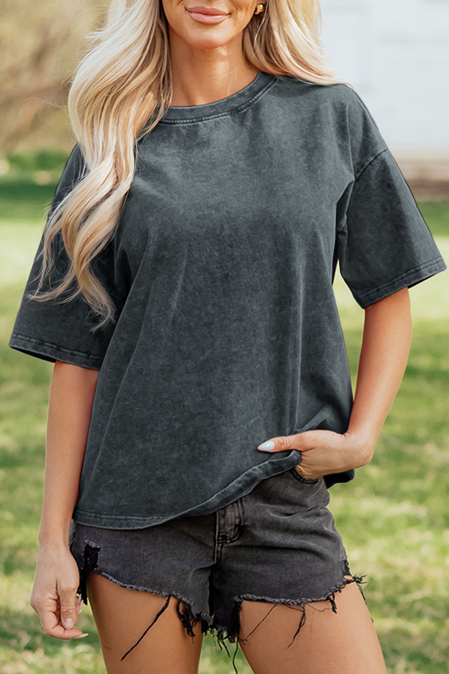 Mint Green Solid Color Cotton Mineral Washed Oversize Tee