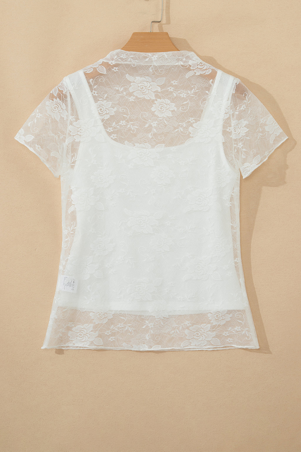White Sheer Lace Round Neck T Shirt