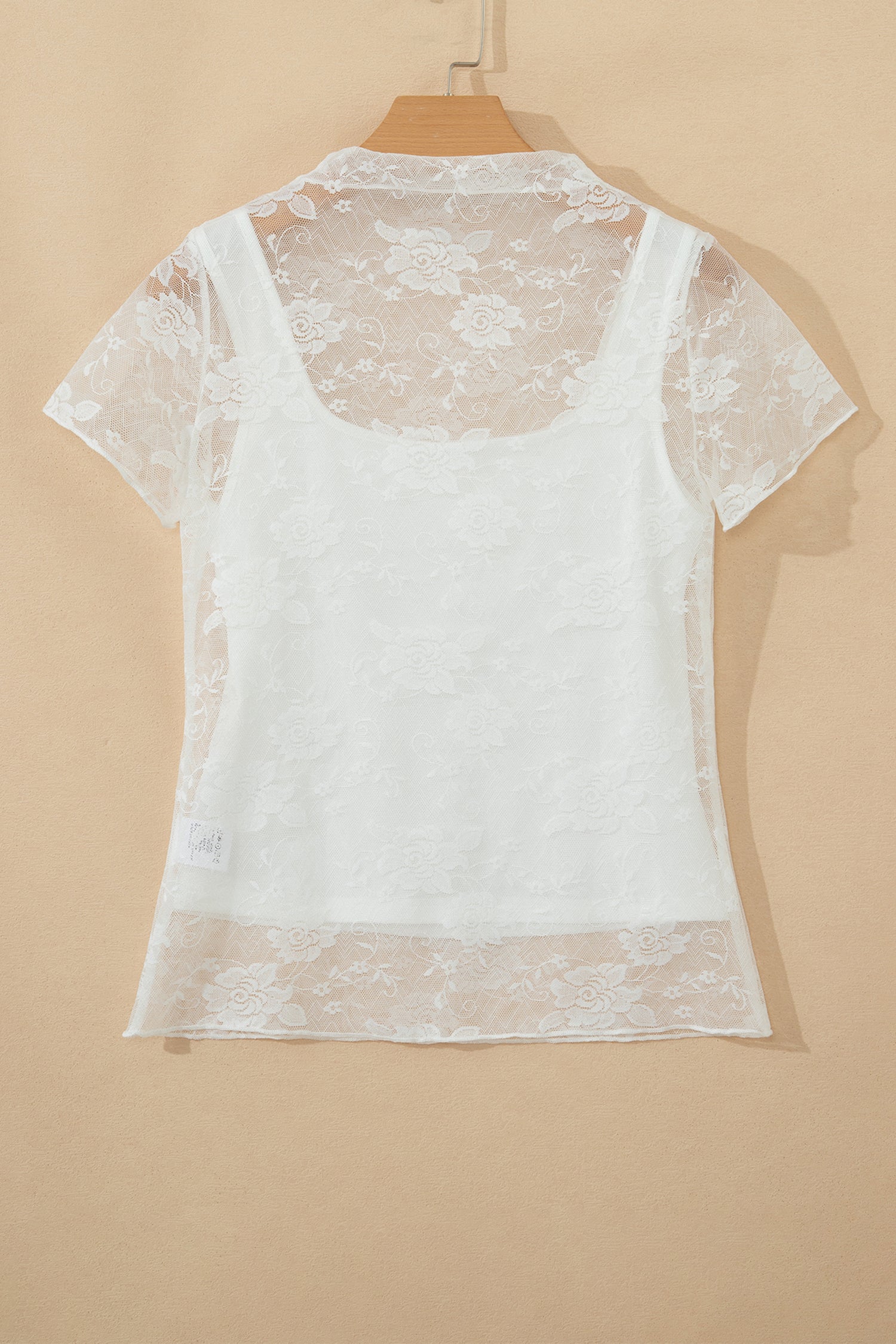 White Sheer Lace Round Neck T Shirt
