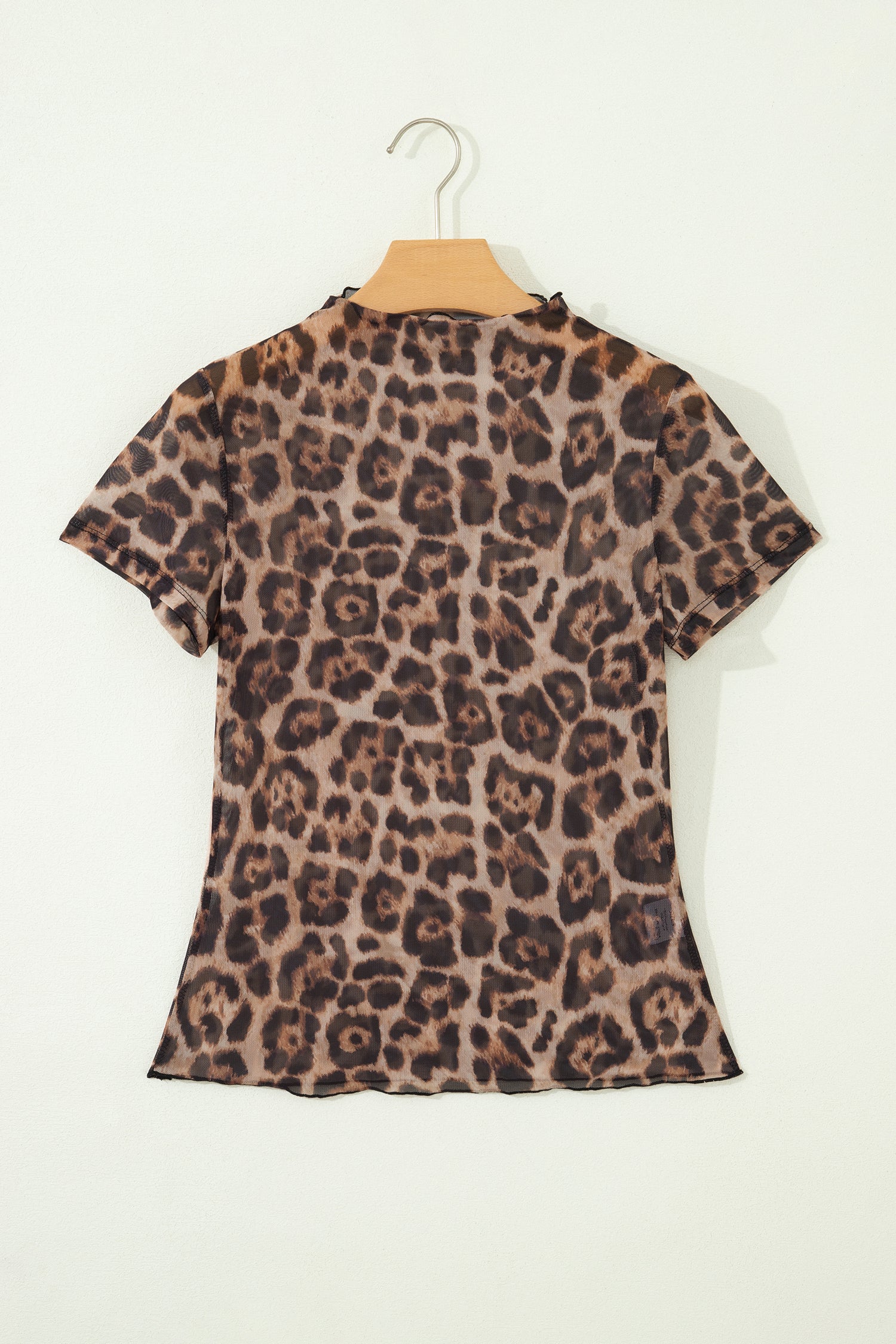 Brown Floral Printed Mesh Short Sleeve Top