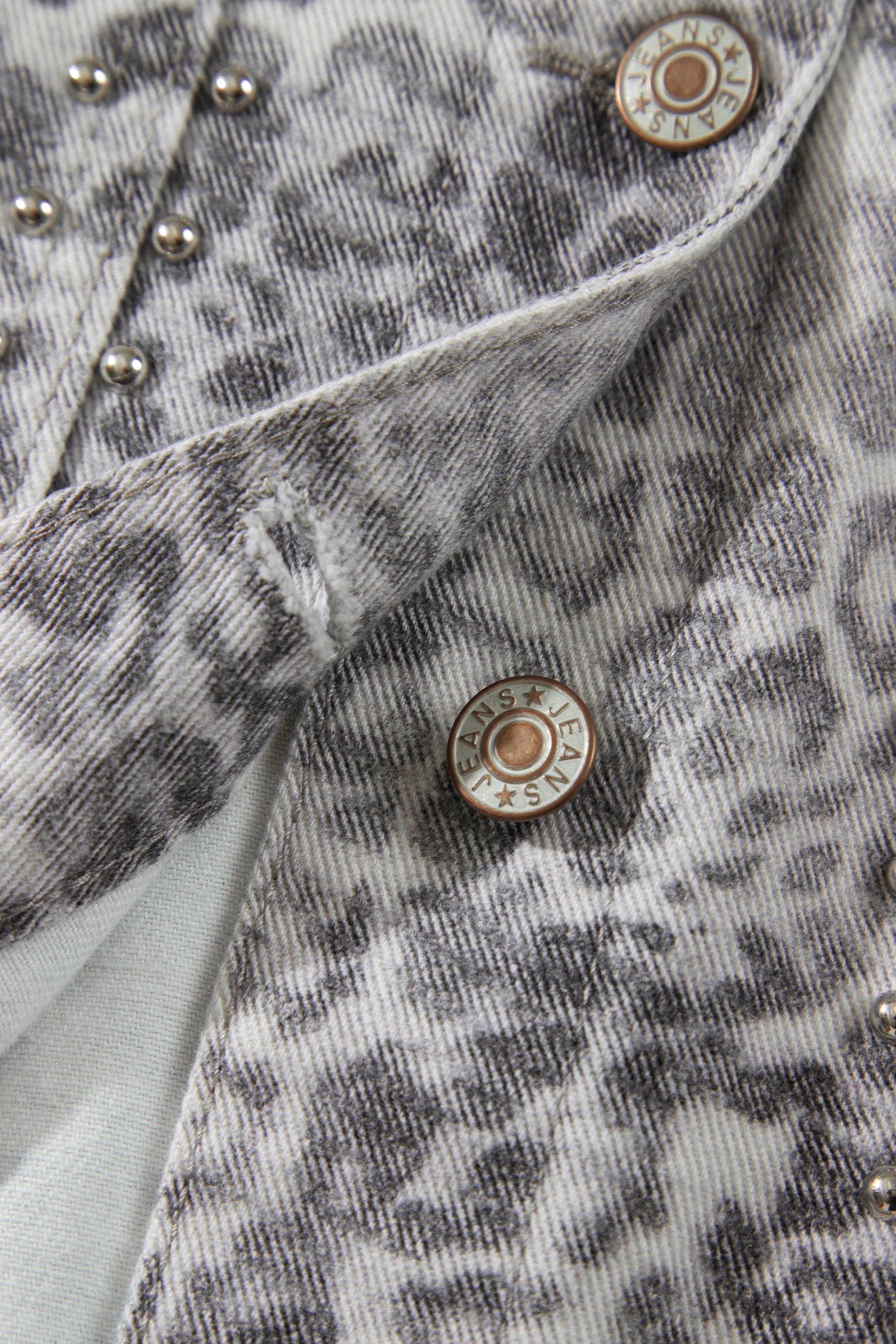 Khaki Leopard Print Studded Collar Studded Patch Pocket Denim Jacket