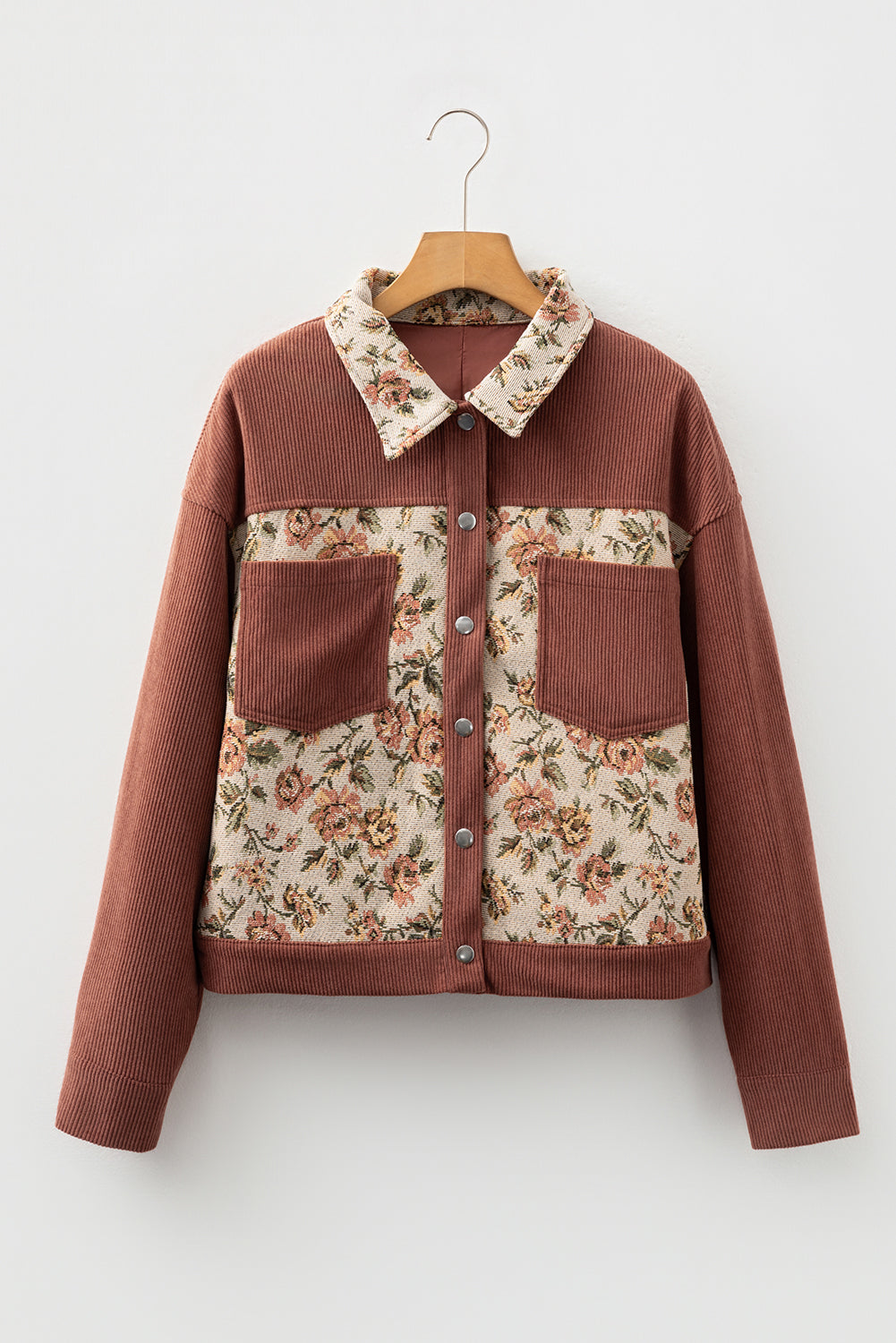 Dearlovers Sage Green Ribbed Retro Floral Patchwork Shirt Style Jacket