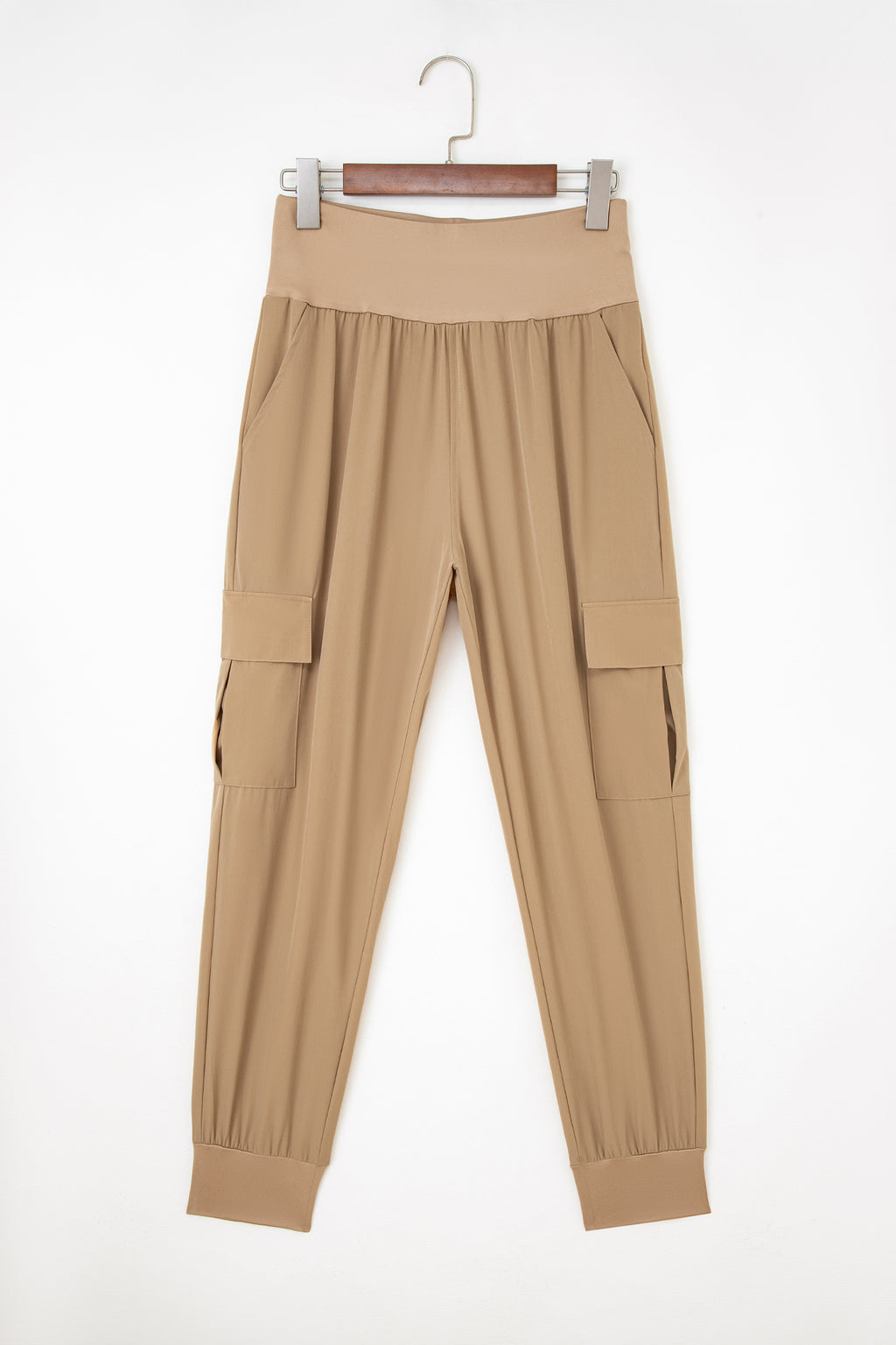 Black Elastic High Waist Pocketed Cargo Jogger Pants