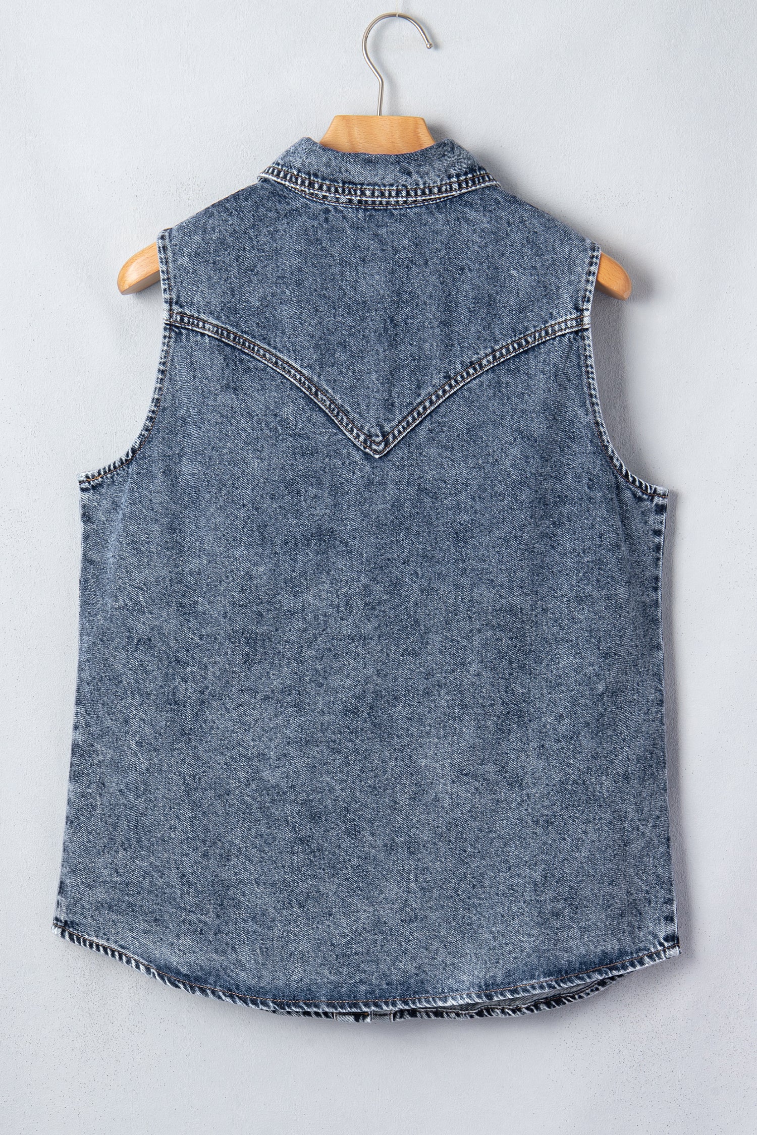 Ashleigh Blue Solid Denim Button Front Pocket Sleeveless Cowboy Vest