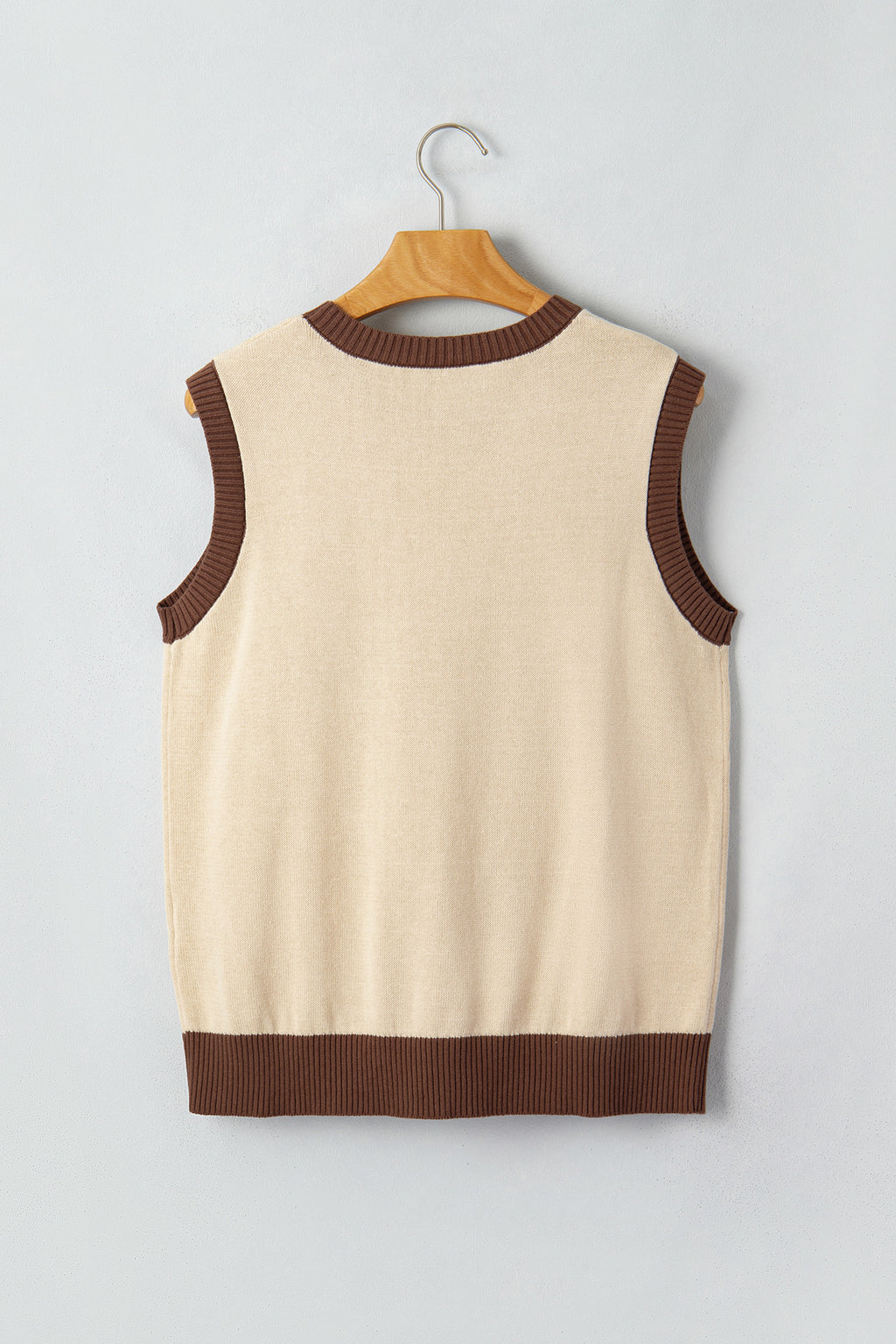 Khaki Western Print Colorblock Trim Sleeveless Knitwear Vest