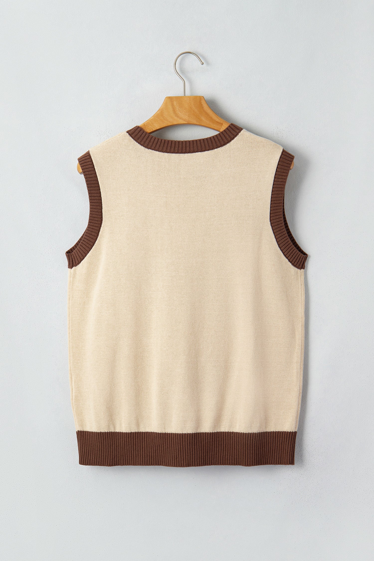 Khaki Western Print Colorblock Trim Sleeveless Knitwear Vest