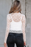 White Sheer Floral Lace Long Sleeve Slim Fit Top
