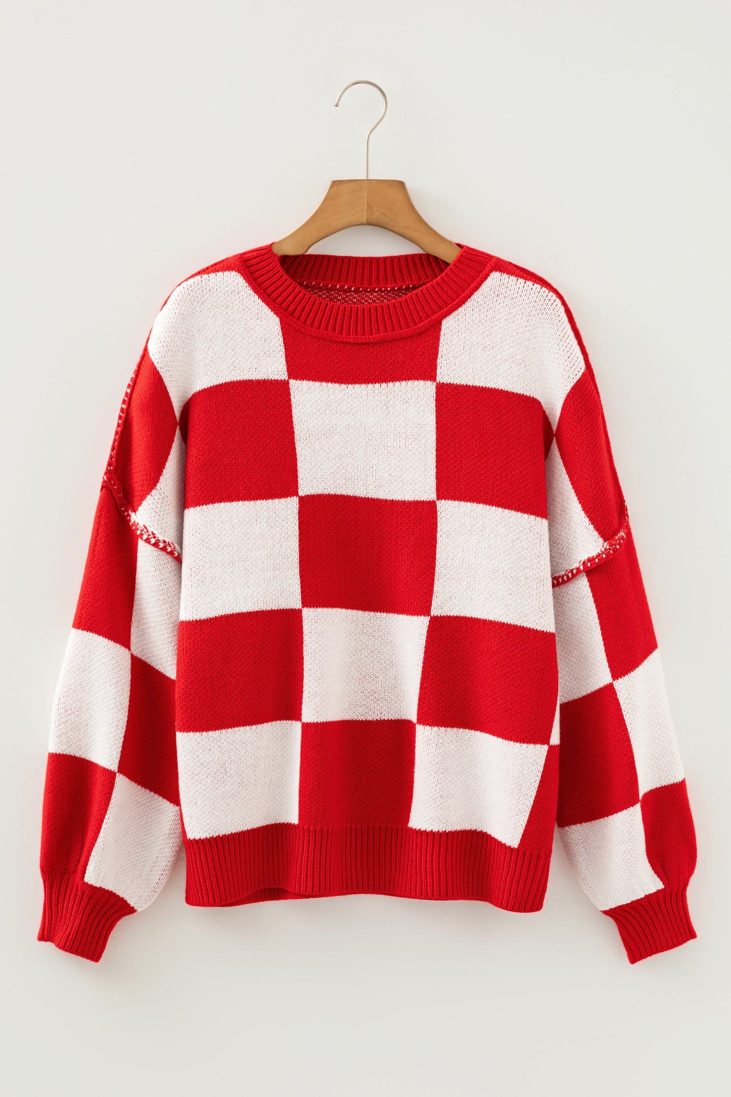 Black Checkered Bishop Sleeve Sweater