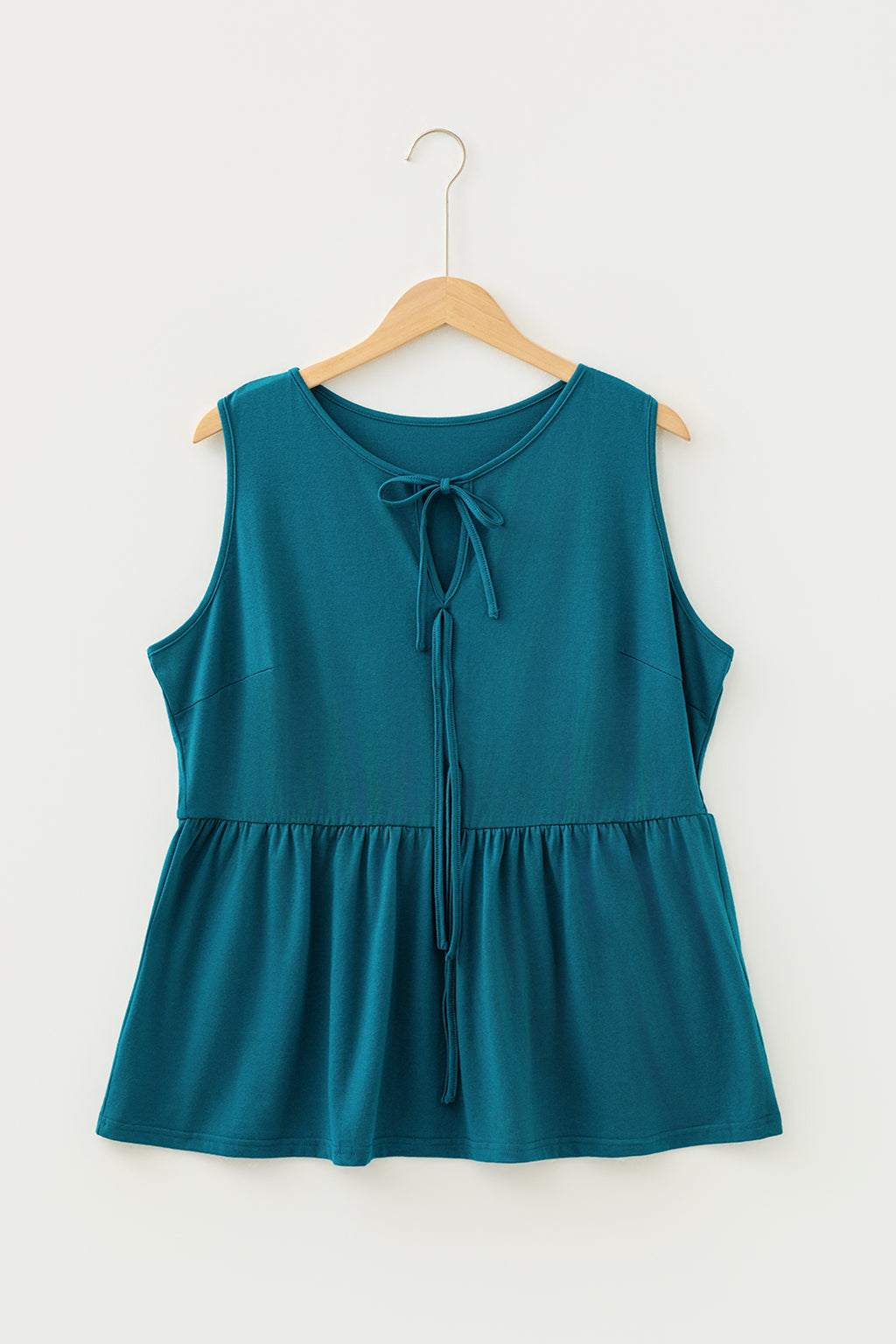 Beau Blue Plus Size Solid Color Bow Tie Peplum Tank Top