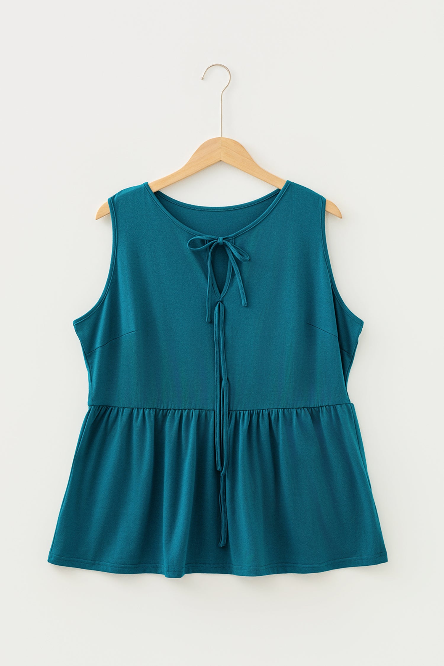 Beau Blue Plus Size Solid Color Bow Tie Peplum Tank Top