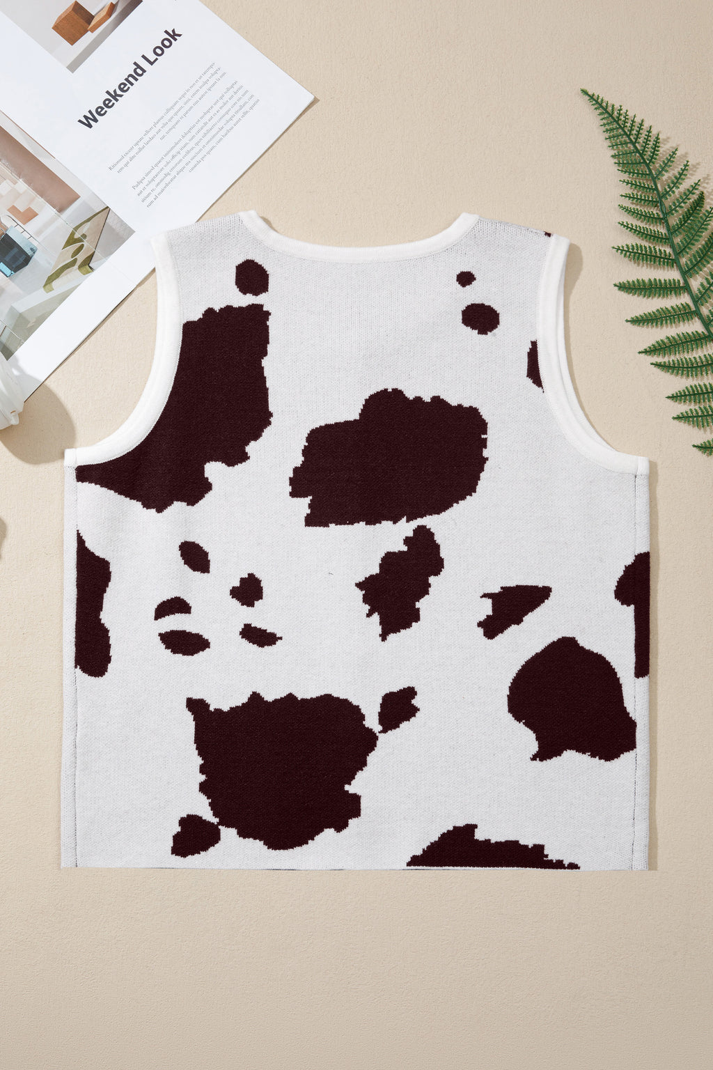 White Western Cow Spots Button Down Sweater Vest