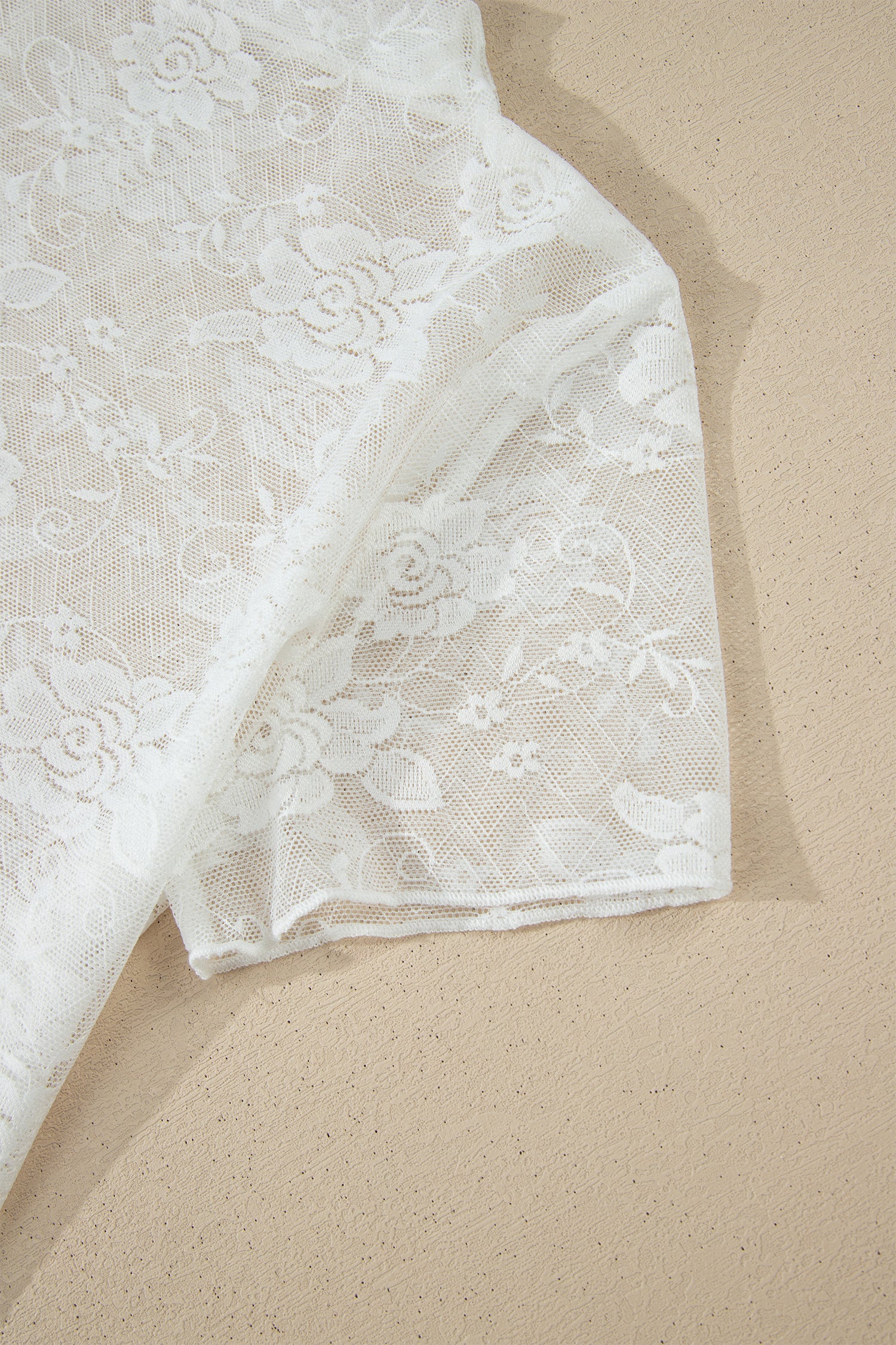 White Sheer Lace Round Neck T Shirt