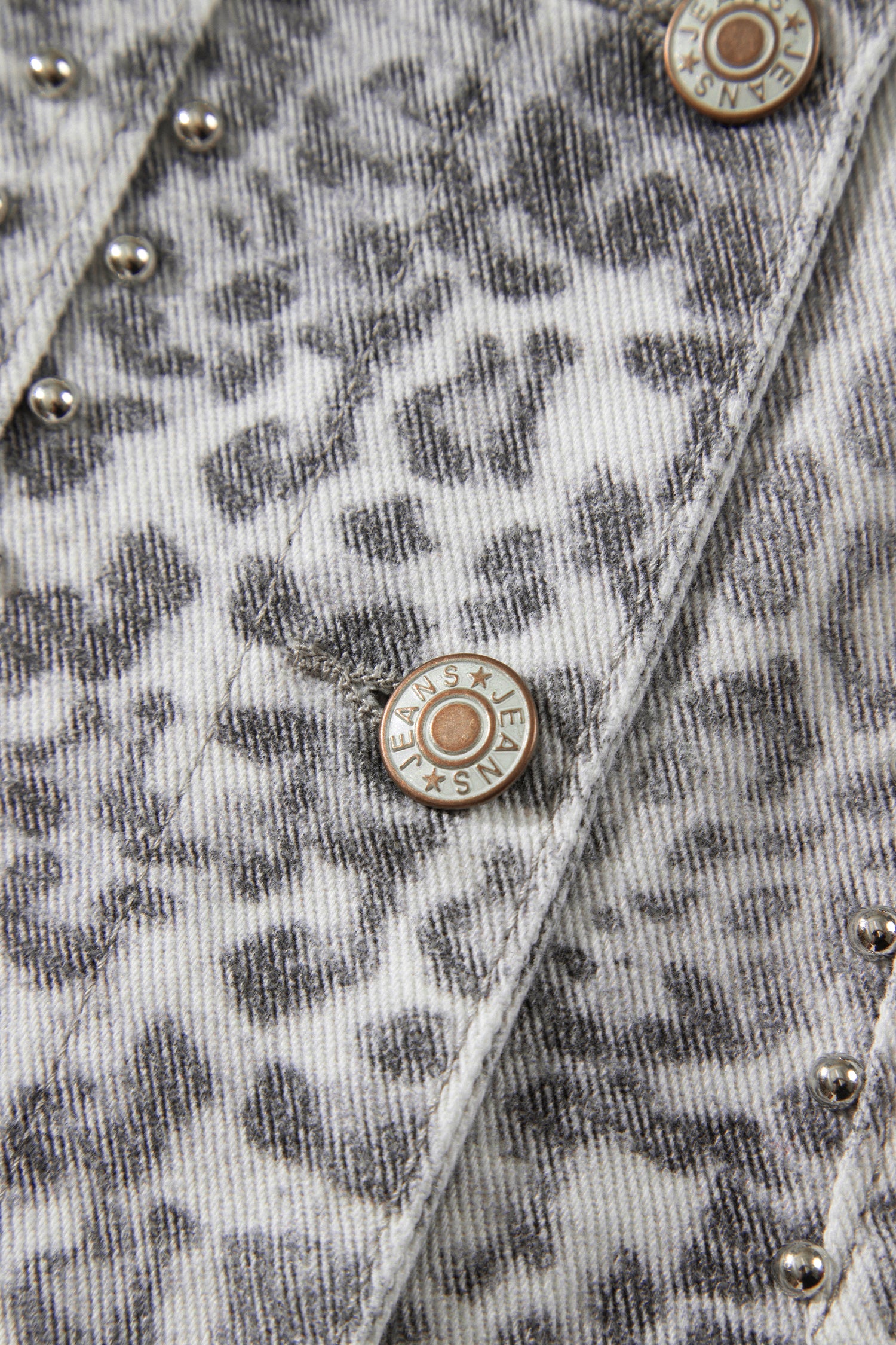 Khaki Leopard Print Studded Collar Studded Patch Pocket Denim Jacket