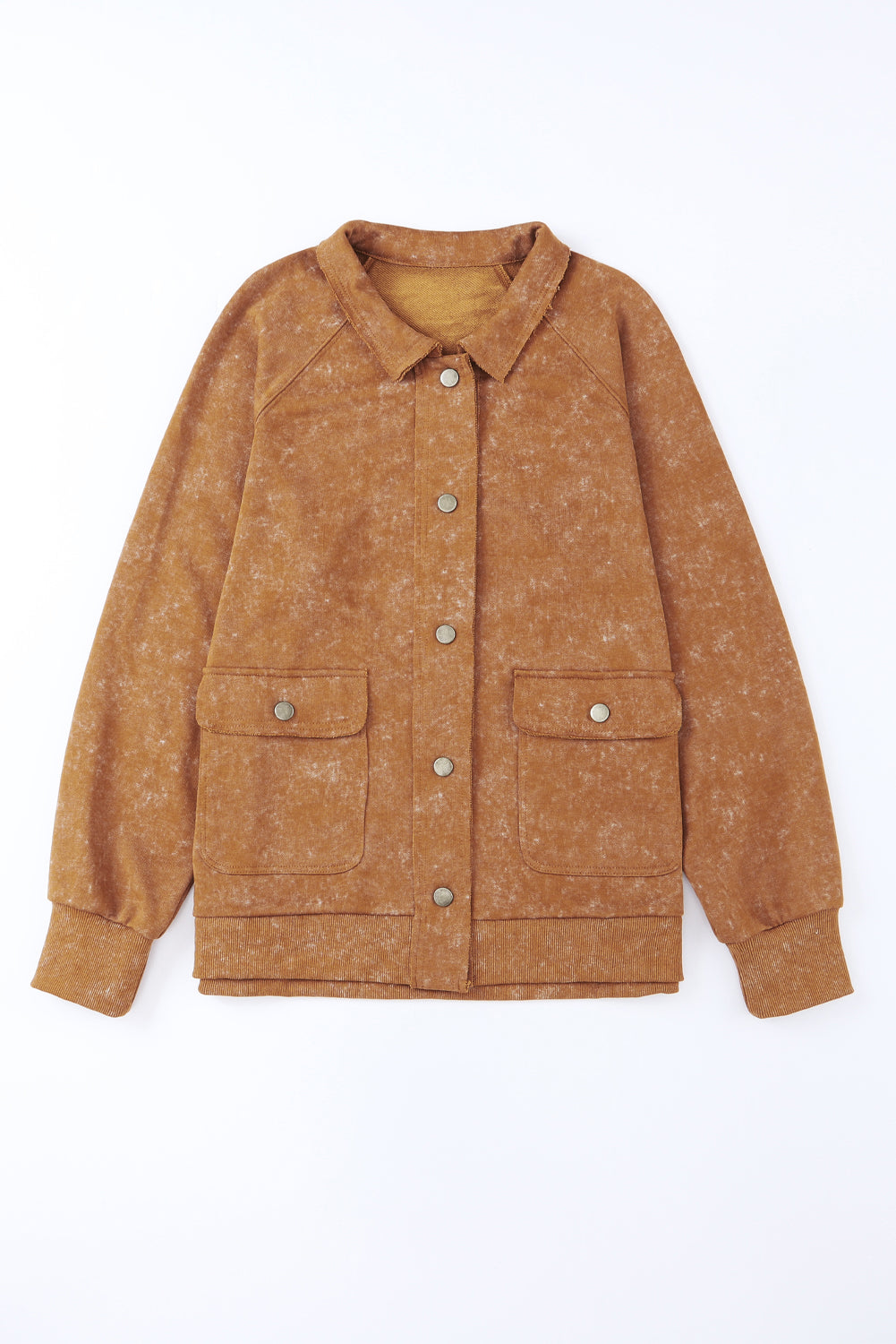 Green Vintage Washed Flap Pocket Button Shacket