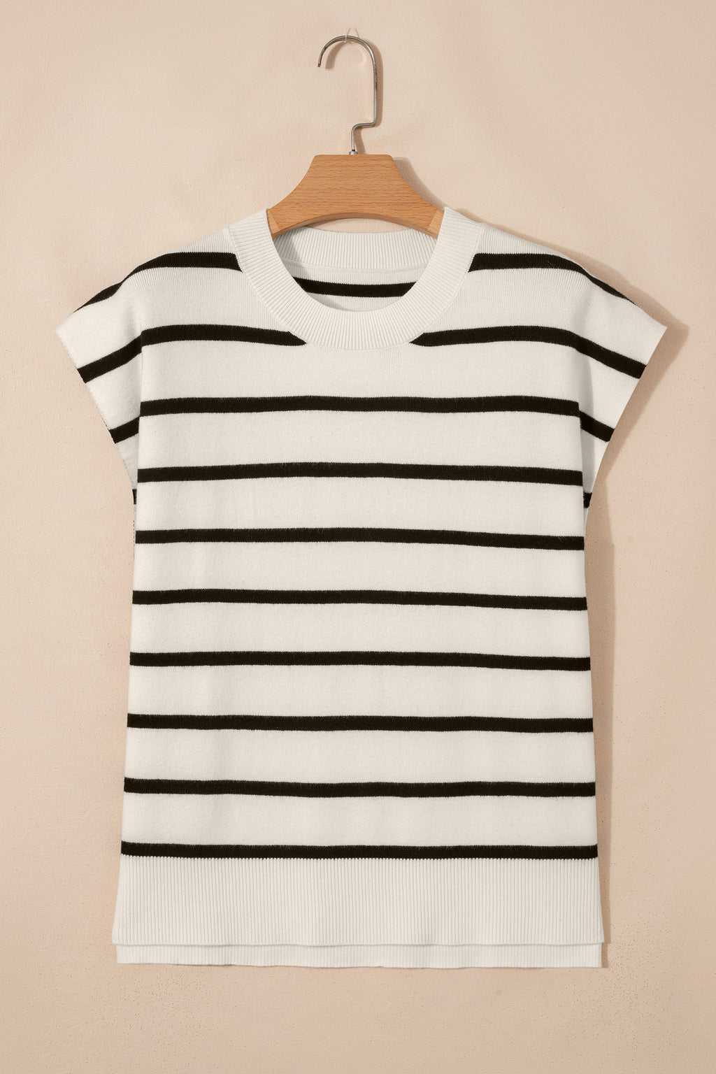 White Side Slits Crewneck Short Sleeve Sweater Tee